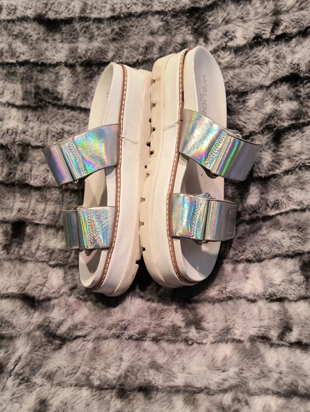 J/ Slides Silver Sandals - Adjustable Double Strap Women's